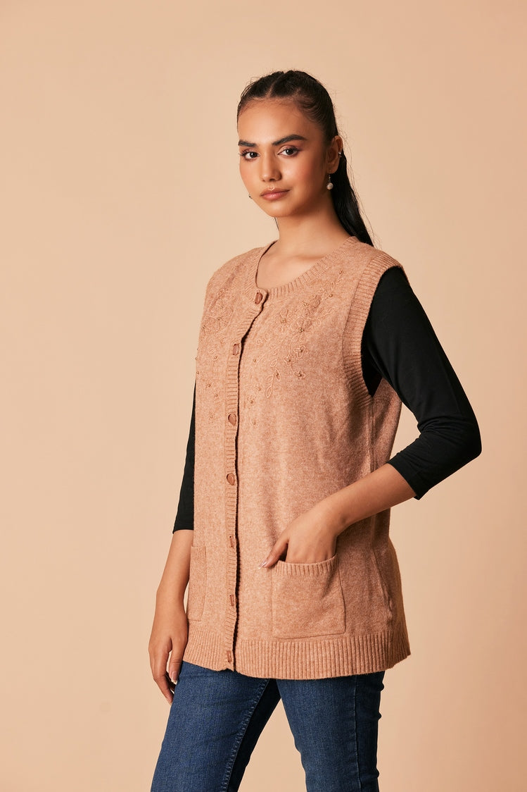 Picture of Ellena - Round Neck Cardigan Sweater - Available at Raja Sahib