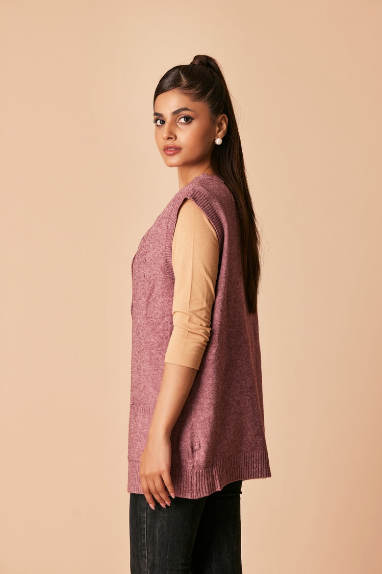 Picture of Ellena - Round Neck Cardigan Sweater - Available at Raja Sahib