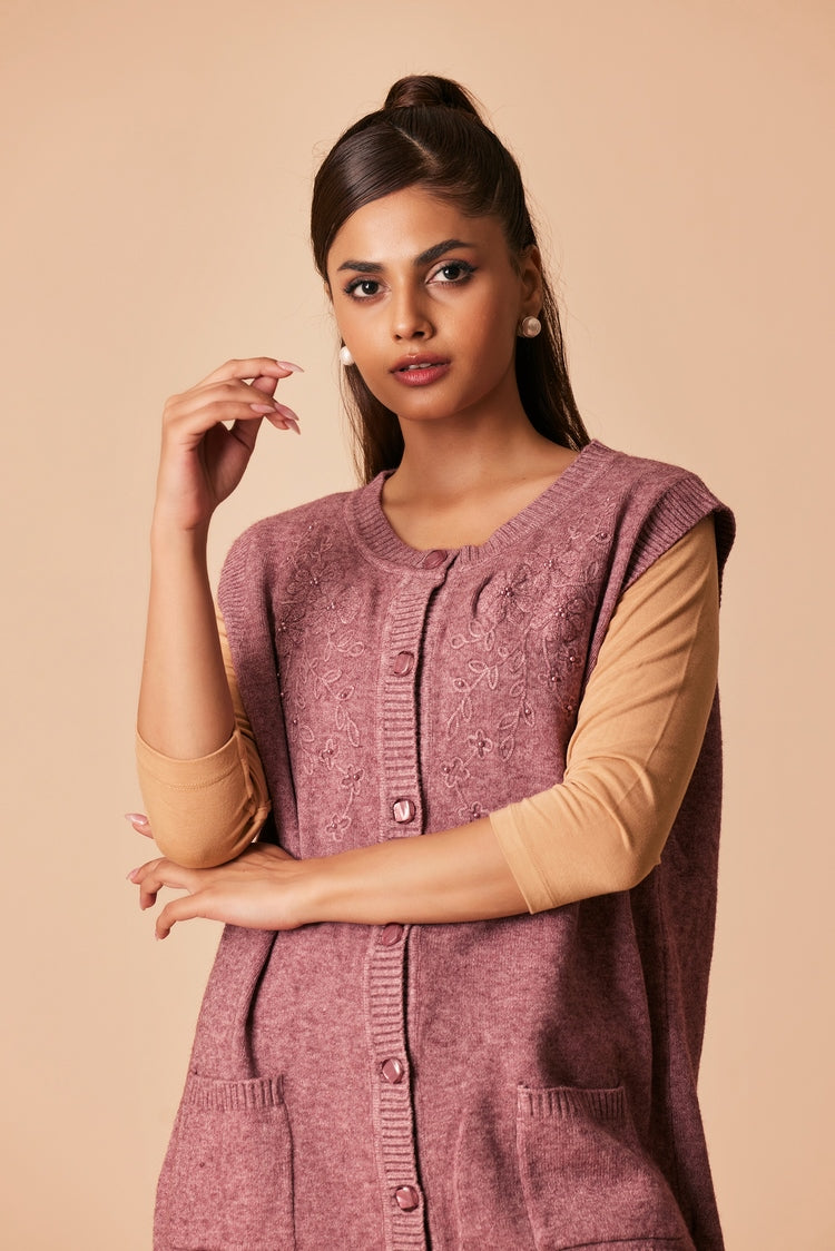 Picture of Ellena - Round Neck Cardigan Sweater - Available at Raja Sahib