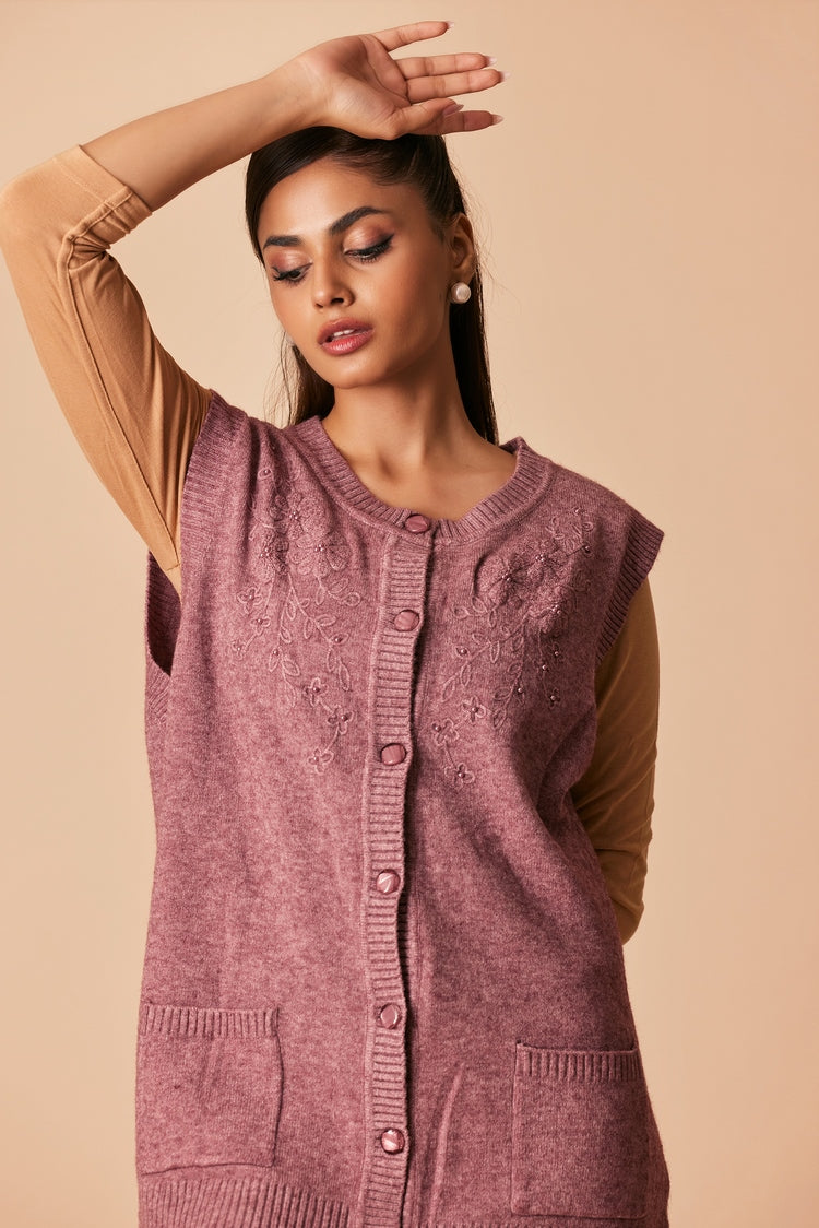 Picture of Ellena - Round Neck Cardigan Sweater - Available at Raja Sahib