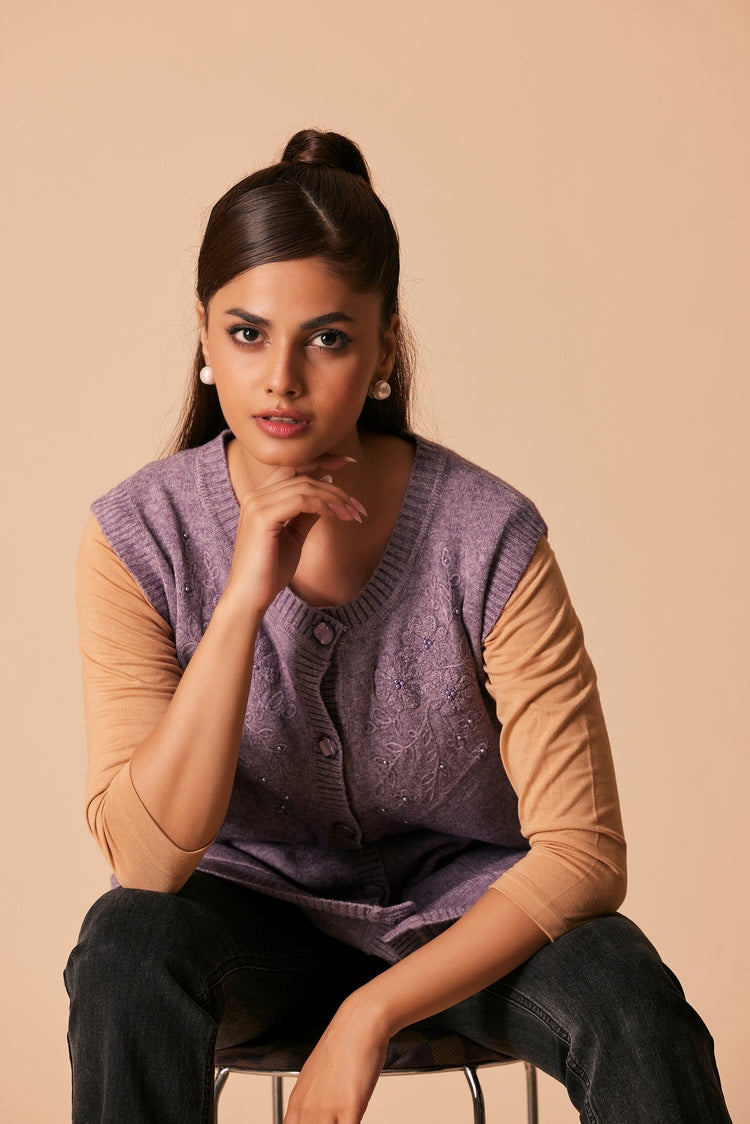 Picture of Ellena - Round Neck Cardigan Sweater - Available at Raja Sahib