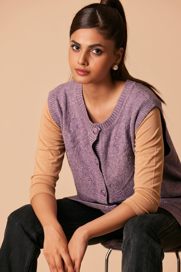 Picture of Ellena - Round Neck Cardigan Sweater - Available at Raja Sahib