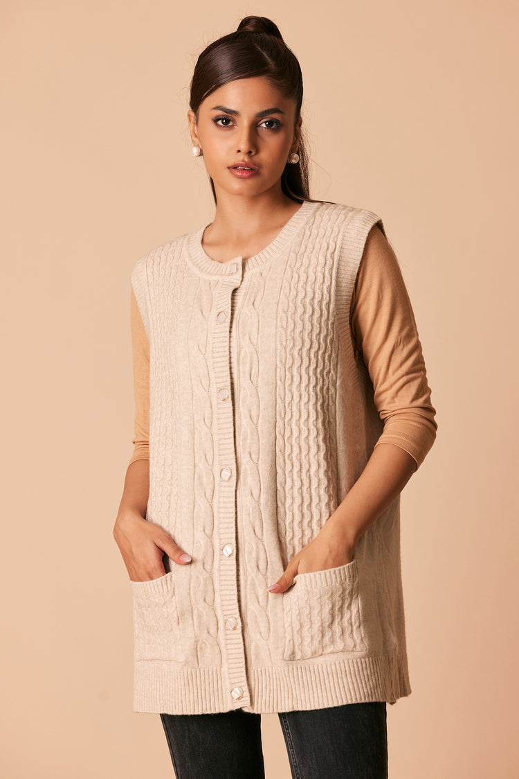 Picture of Ellena - Round Neck Cardigan Sweater - Available at Raja Sahib