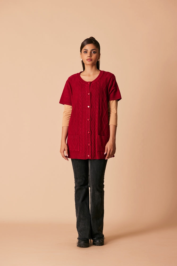 Picture of Ellena - Round Neck Cardigan Sweater - Available at Raja Sahib