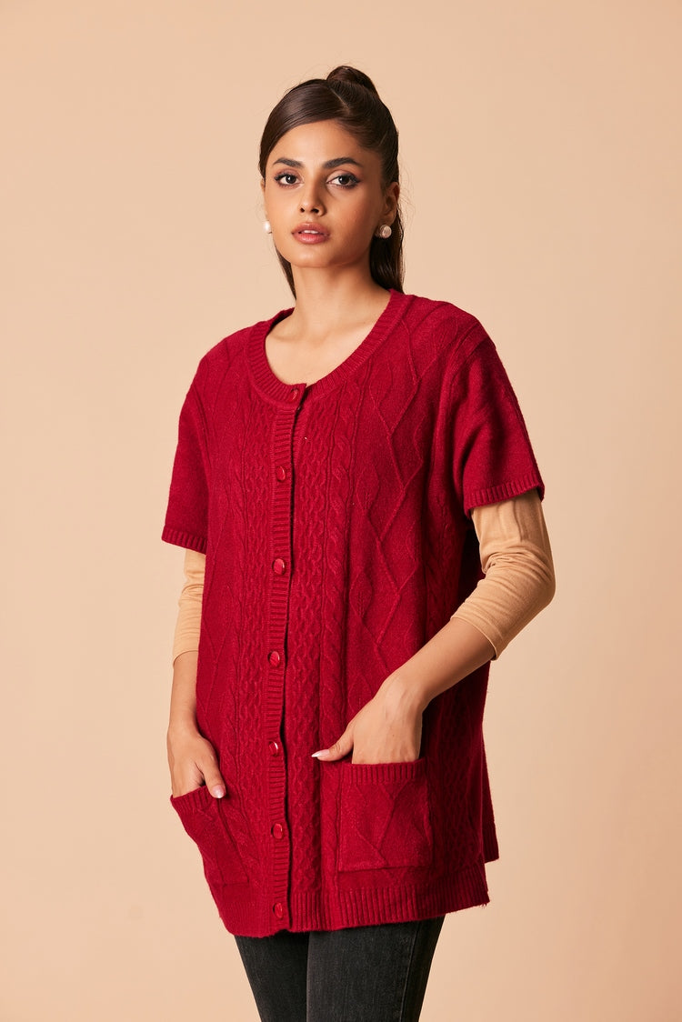 Picture of Ellena - Round Neck Cardigan Sweater - Available at Raja Sahib