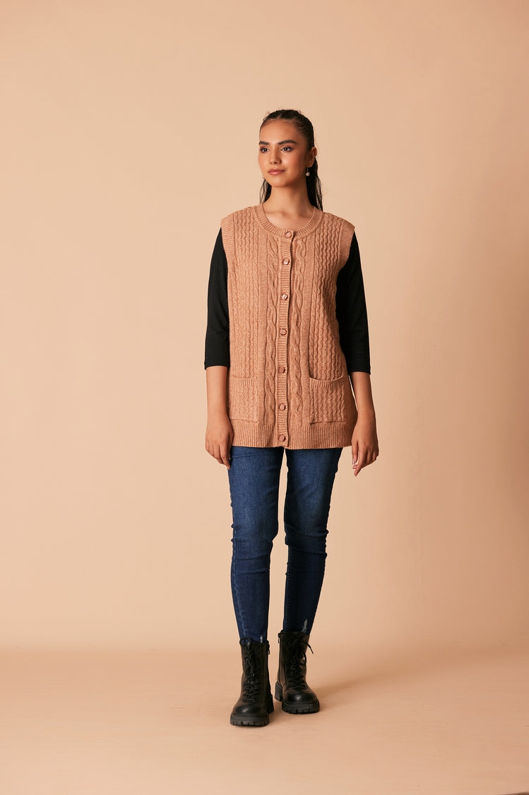 Picture of Ellena - Round Neck Cardigan Sweater - Available at Raja Sahib