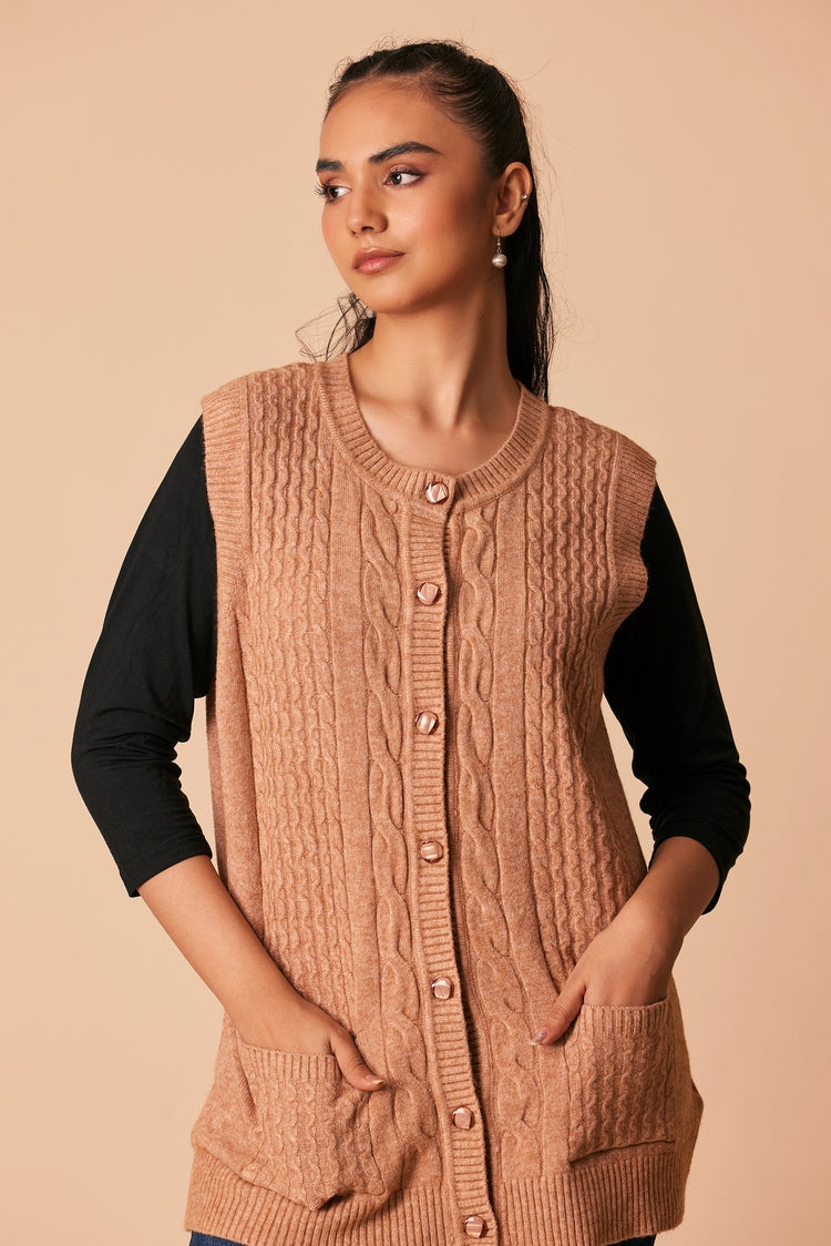 Picture of Ellena - Round Neck Cardigan Sweater - Available at Raja Sahib