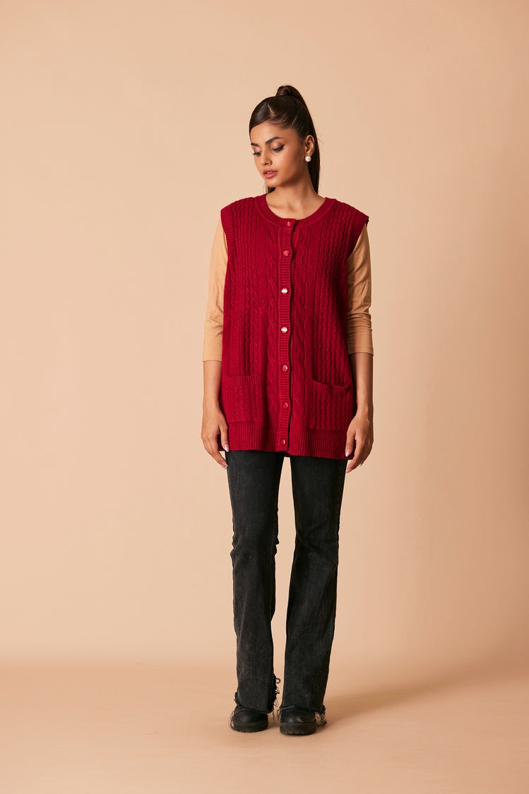 Picture of Ellena - Round Neck Cardigan Sweater - Available at Raja Sahib