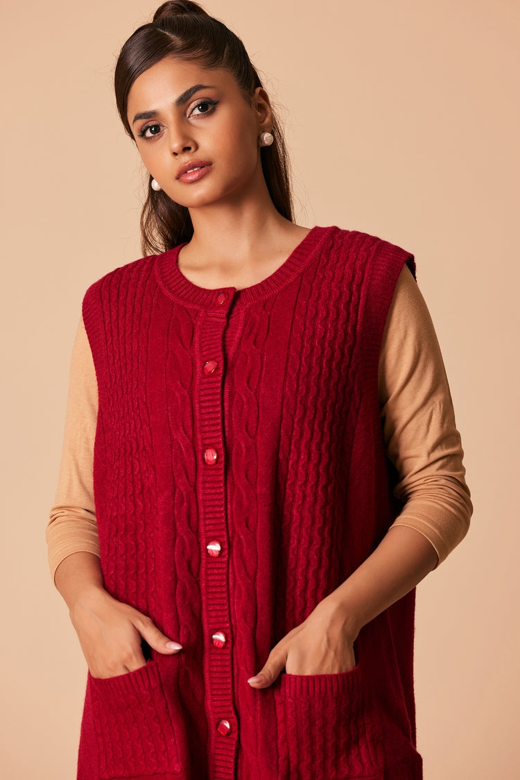 Picture of Ellena - Round Neck Cardigan Sweater - Available at Raja Sahib