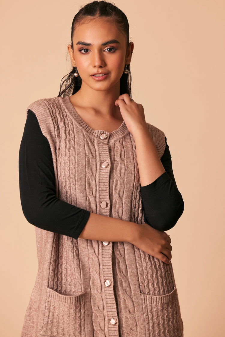 Picture of Ellena - Round Neck Cardigan Sweater - Available at Raja Sahib
