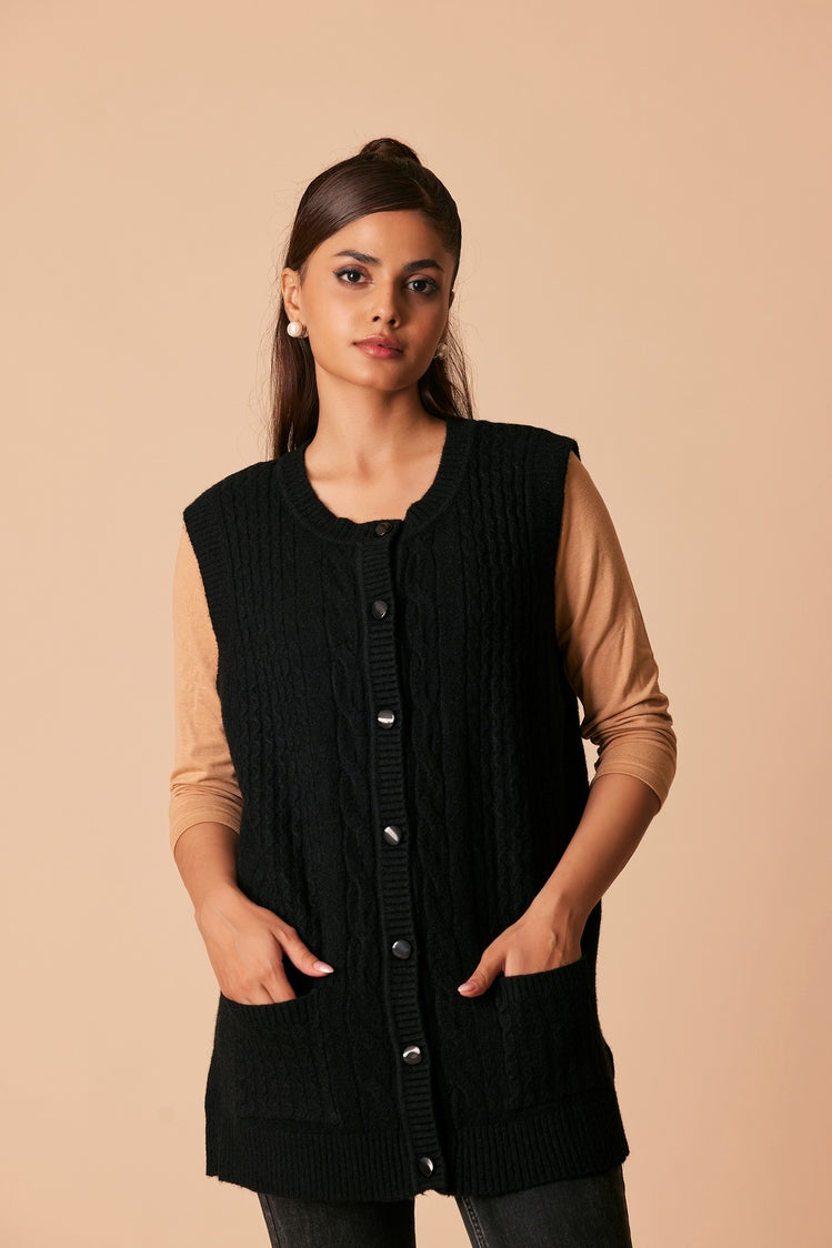 Picture of Ellena - Round Neck Cardigan Sweater - Available at Raja Sahib