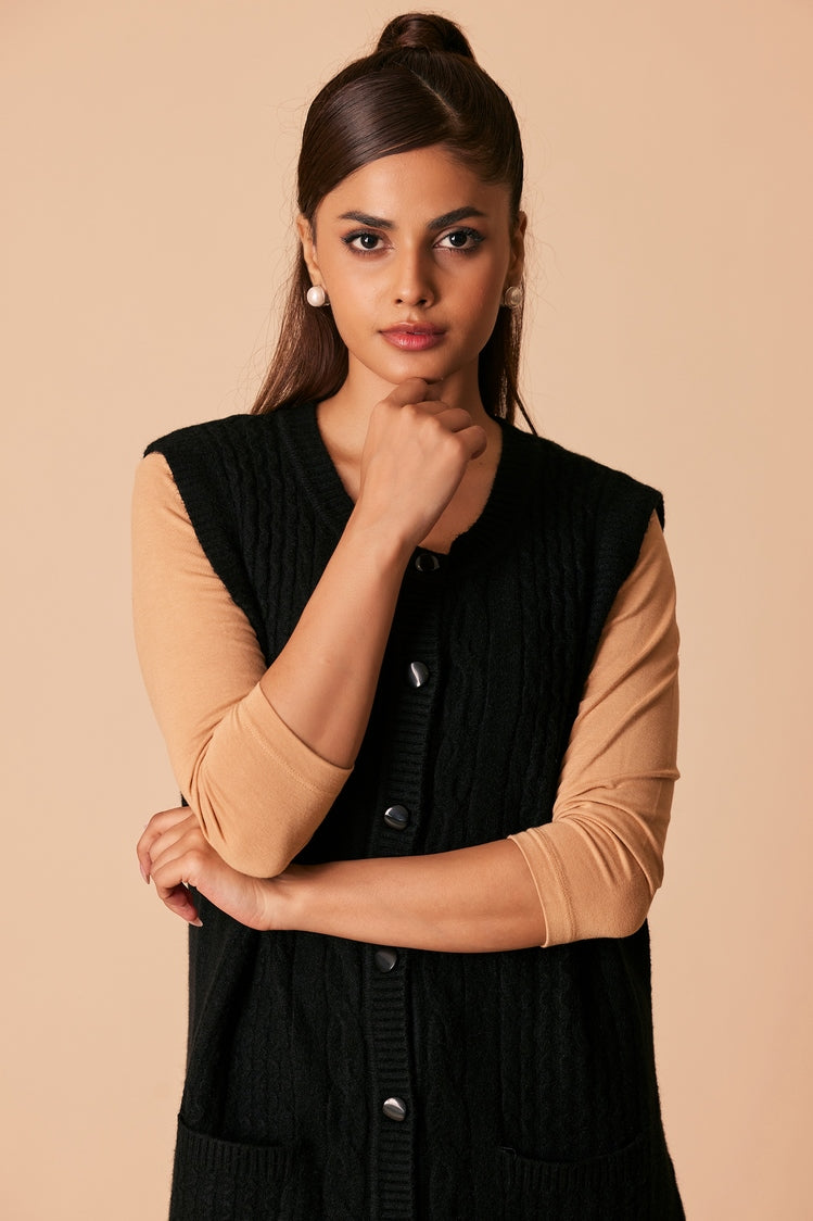 Picture of Ellena - Round Neck Cardigan Sweater - Available at Raja Sahib
