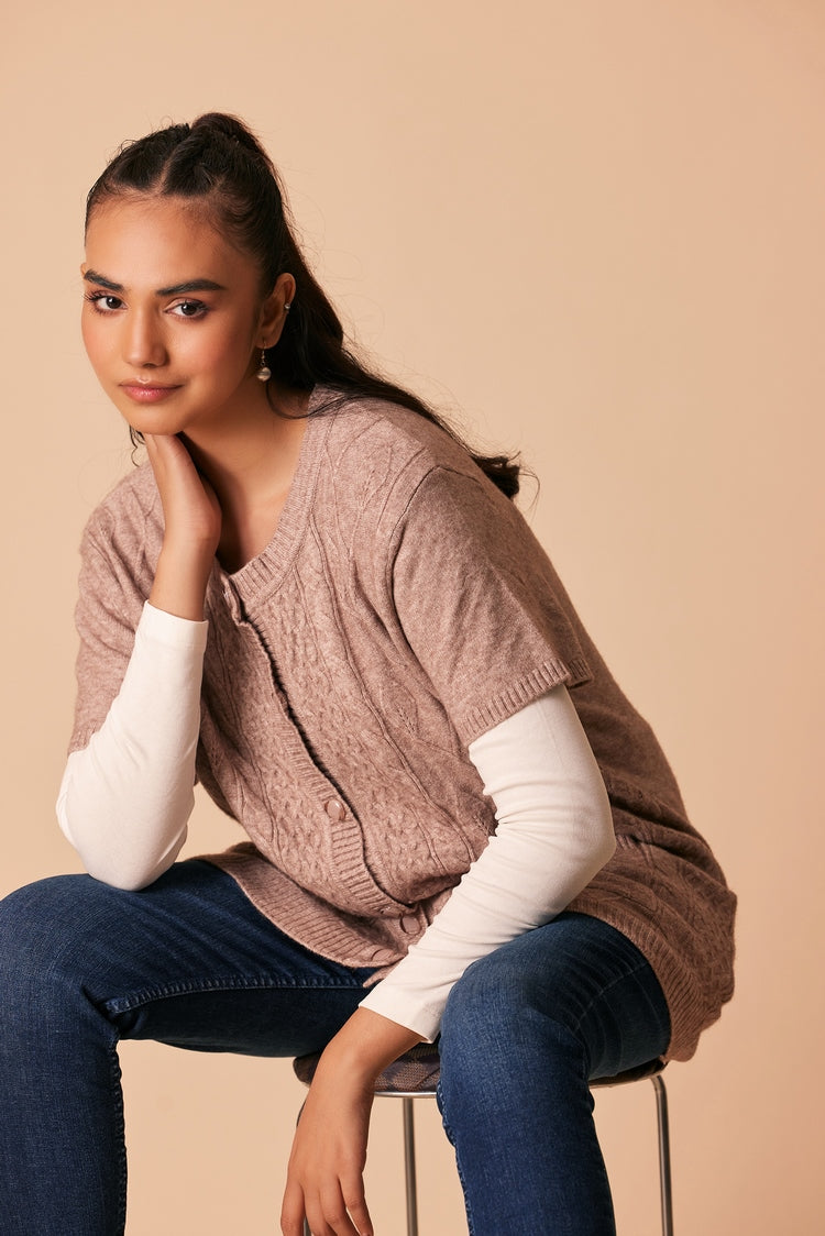 Picture of Ellena - Round Neck Cardigan Sweater - Available at Raja Sahib