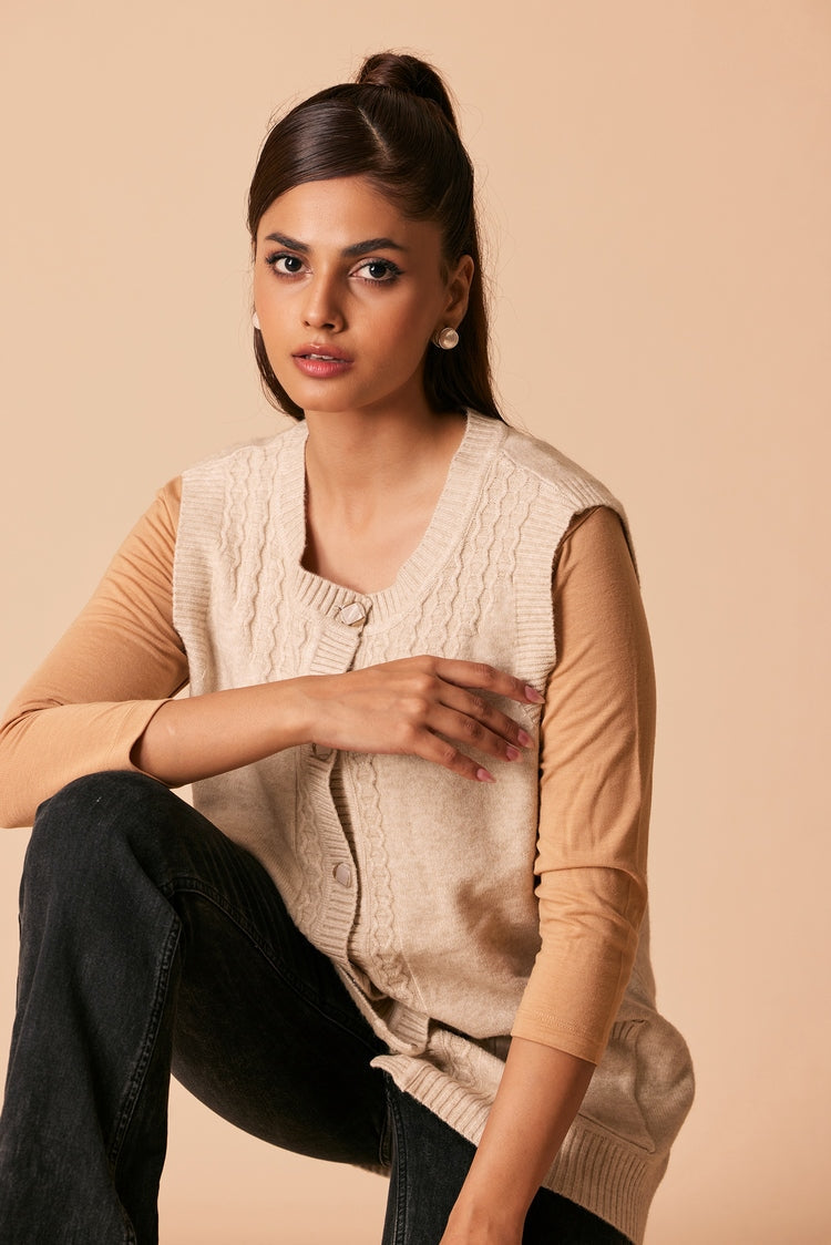 Picture of Ellena - Round Neck Cardigan Sweater - Available at Raja Sahib