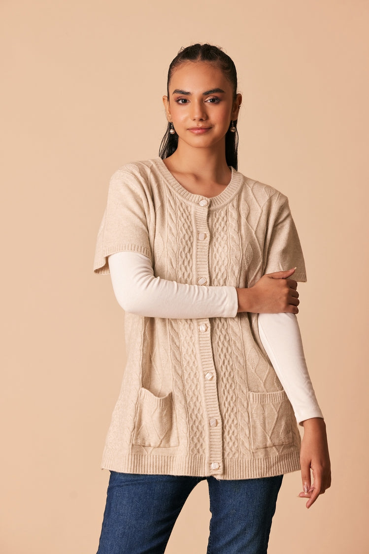 Picture of Ellena - Round Neck Cardigan Sweater - Available at Raja Sahib