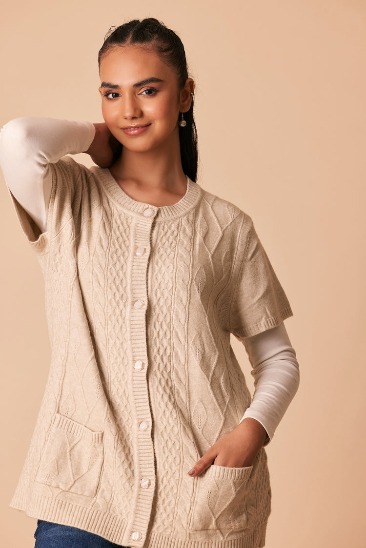 Picture of Ellena - Round Neck Cardigan Sweater - Available at Raja Sahib