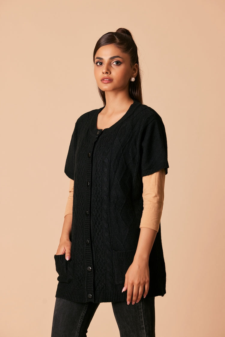 Picture of Ellena - Round Neck Cardigan Sweater - Available at Raja Sahib