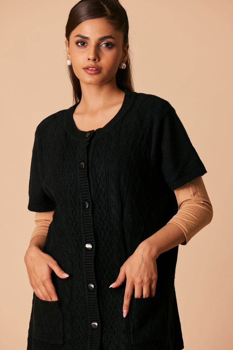 Picture of Ellena - Round Neck Cardigan Sweater - Available at Raja Sahib