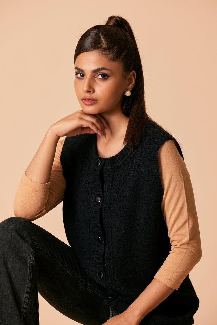 Picture of Ellena - Round Neck Cardigan Sweater - Available at Raja Sahib