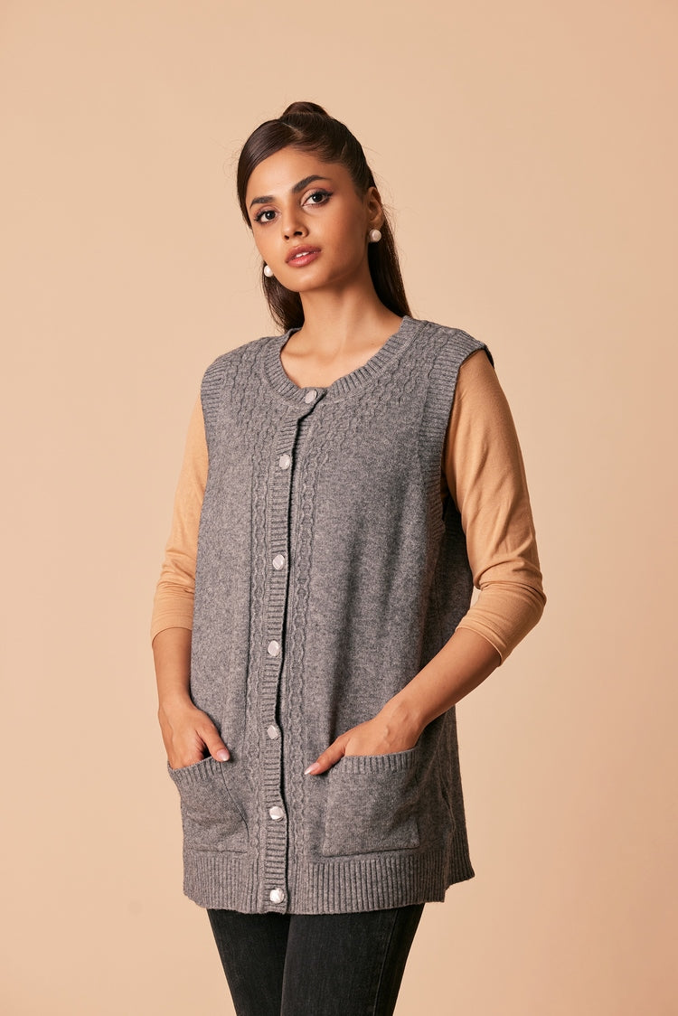 Picture of Ellena - Round Neck Cardigan Sweater - Available at Raja Sahib