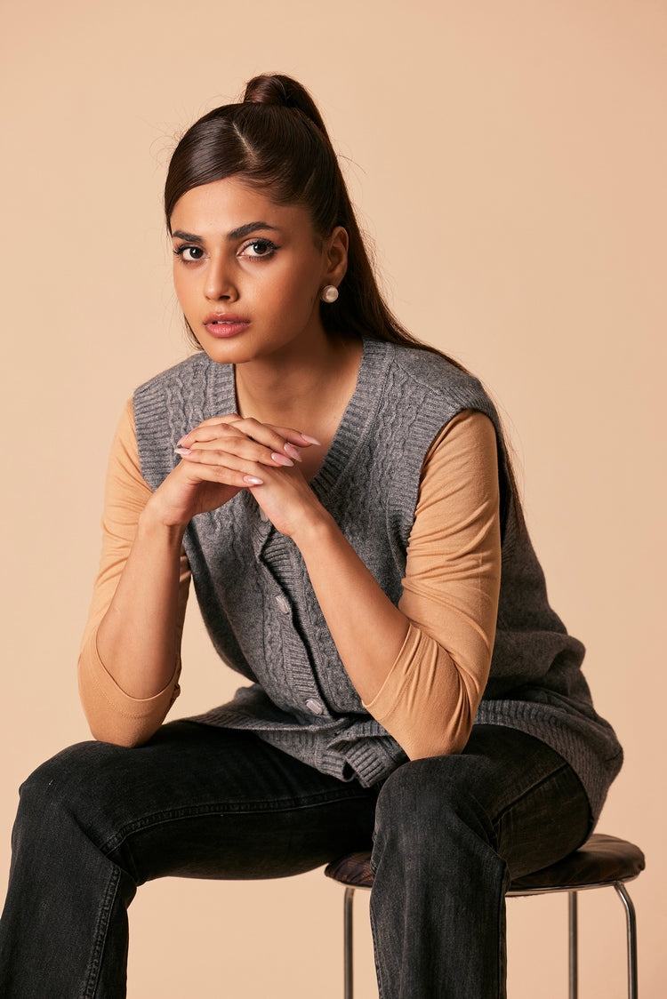 Picture of Ellena - Round Neck Cardigan Sweater - Available at Raja Sahib