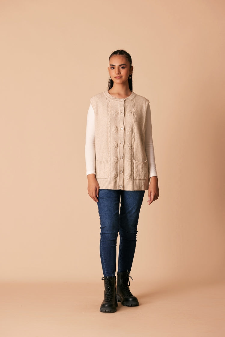 Picture of Ellena - Round Neck Cardigan Sweater - Available at Raja Sahib