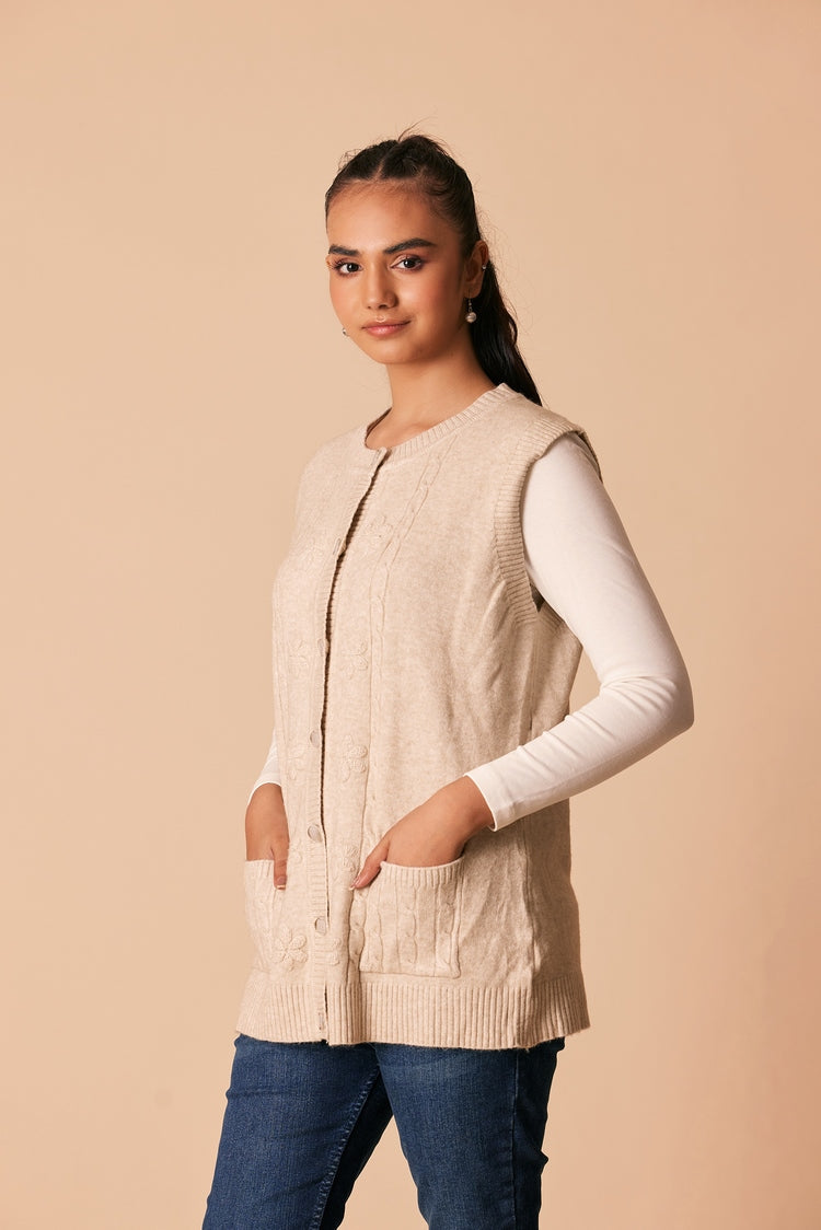Picture of Ellena - Round Neck Cardigan Sweater - Available at Raja Sahib