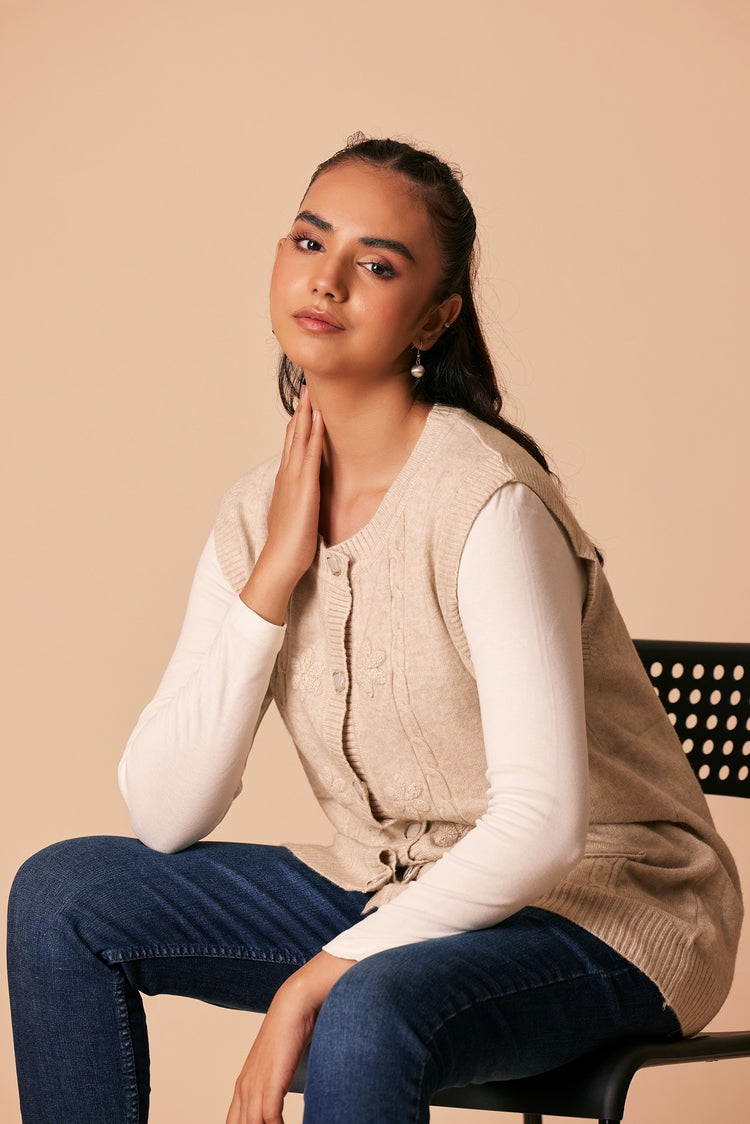 Picture of Ellena - Round Neck Cardigan Sweater - Available at Raja Sahib