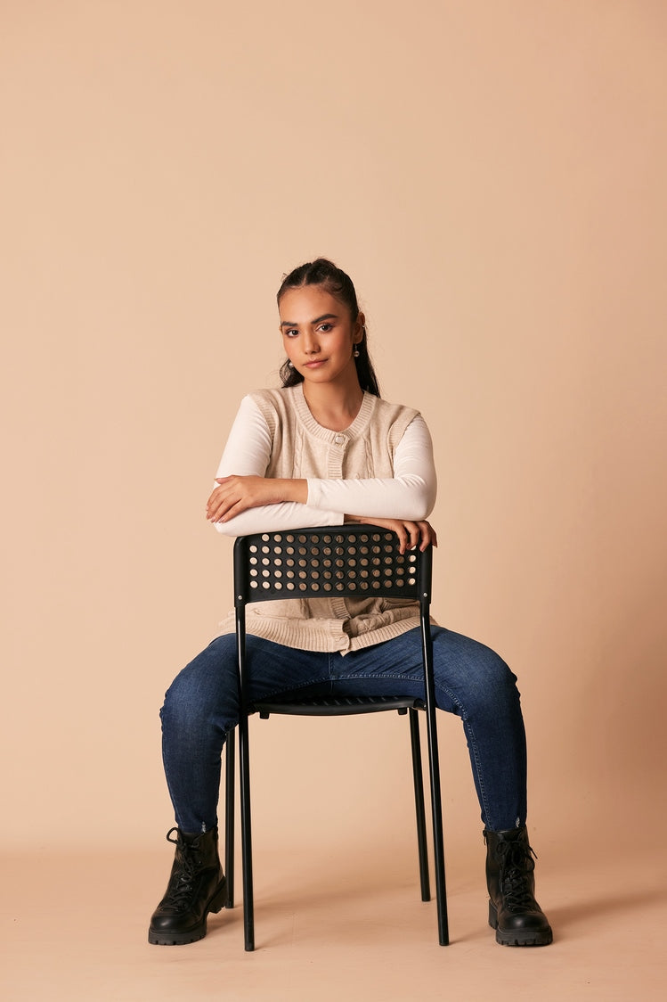 Picture of Ellena - Round Neck Cardigan Sweater - Available at Raja Sahib