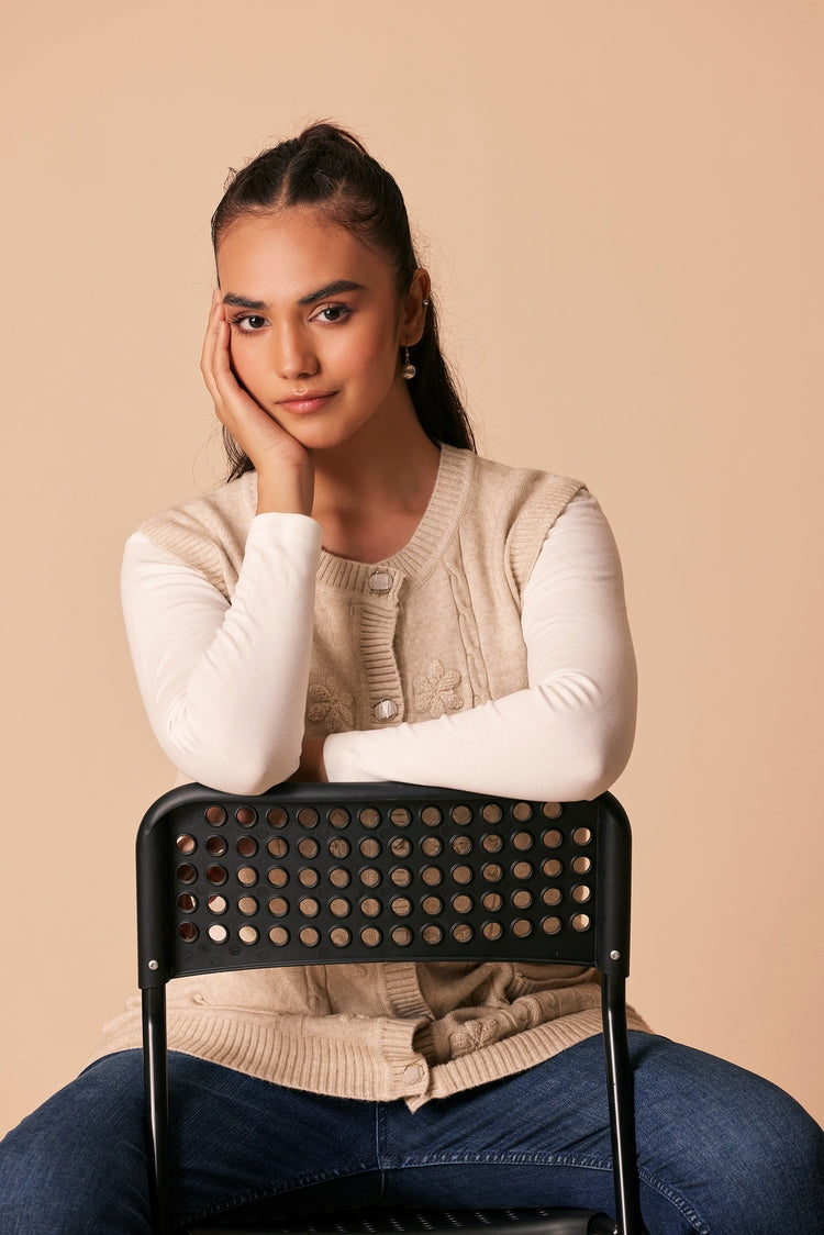 Picture of Ellena - Round Neck Cardigan Sweater - Available at Raja Sahib