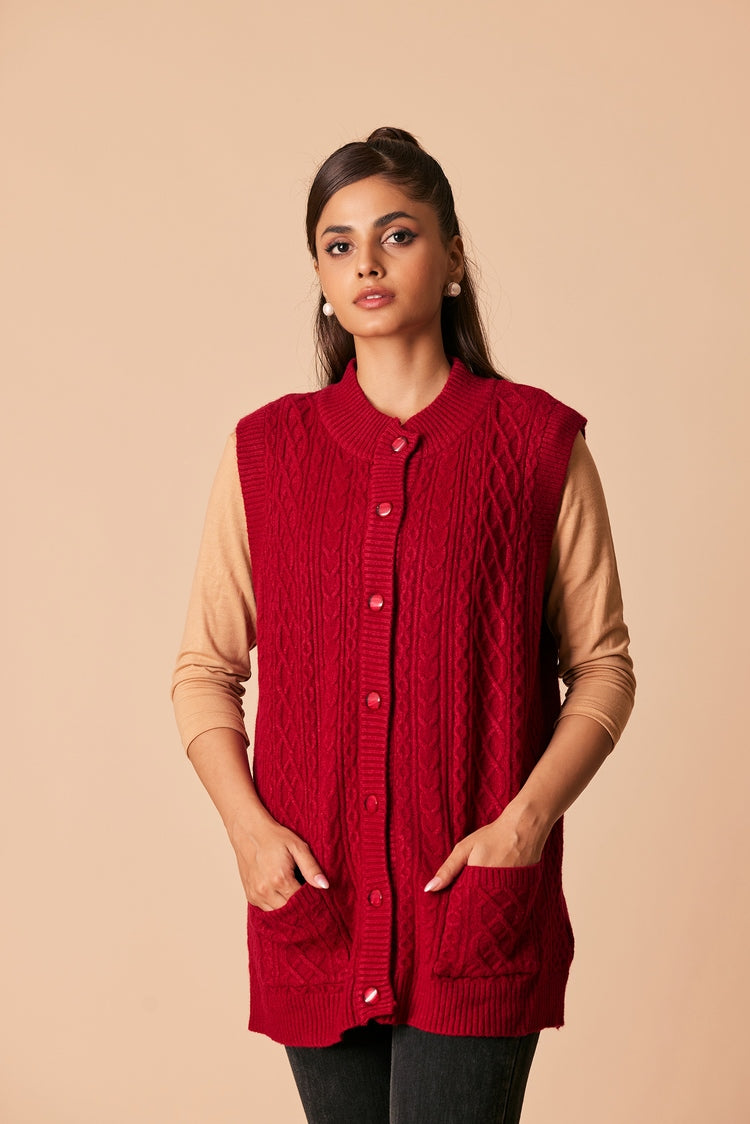 Picture of Ellena - Round Neck Cardigan Sweater - Available at Raja Sahib