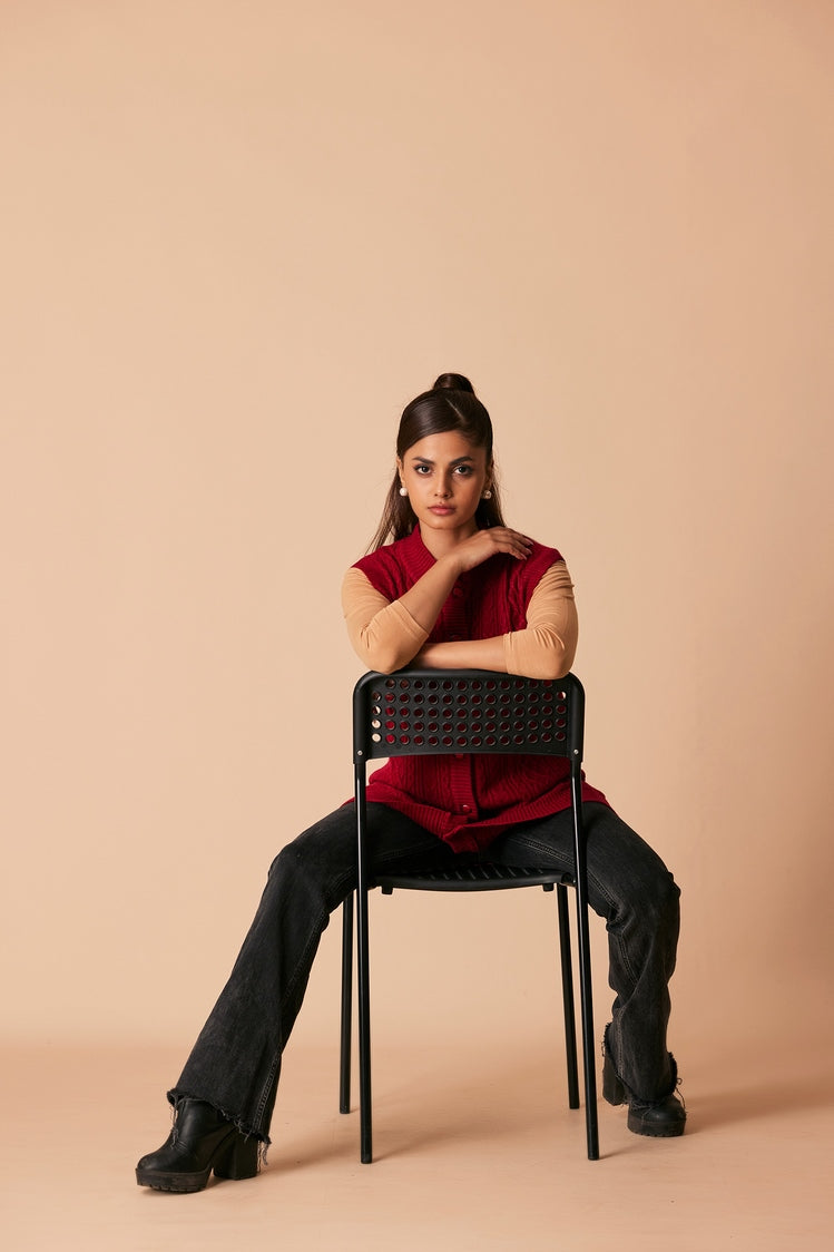 Picture of Ellena - Round Neck Cardigan Sweater - Available at Raja Sahib
