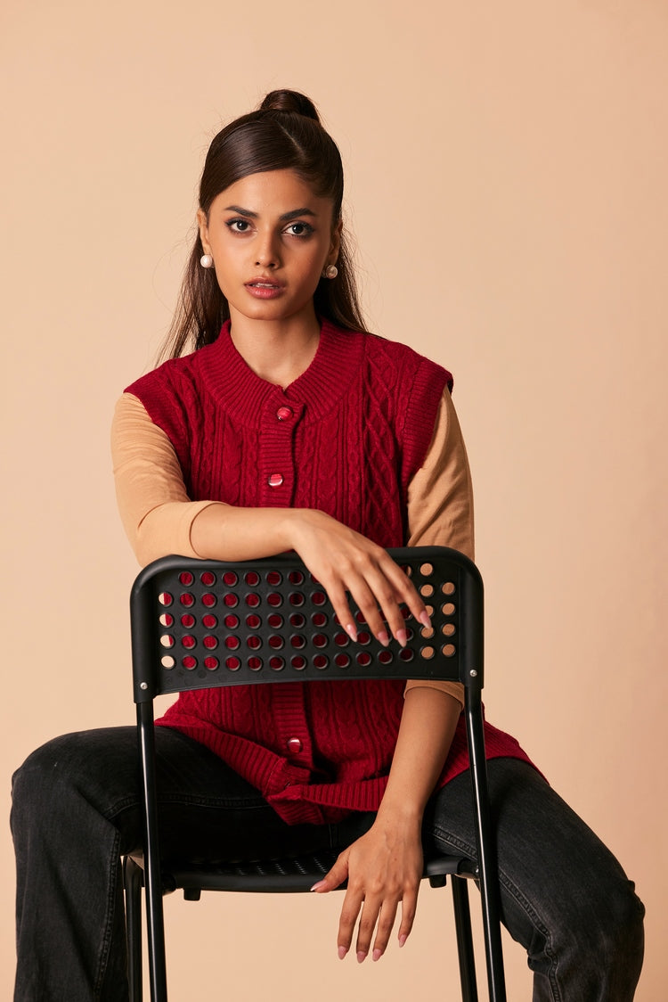 Picture of Ellena - Round Neck Cardigan Sweater - Available at Raja Sahib