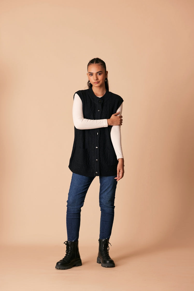 Picture of Ellena - Round Neck Cardigan Sweater - Available at Raja Sahib