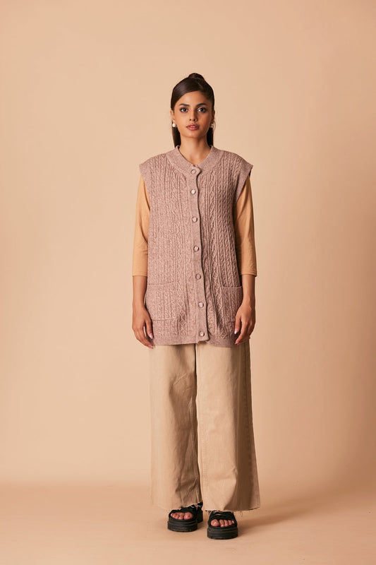 Picture of Ellena - Round Neck Cardigan Sweater - Available at Raja Sahib