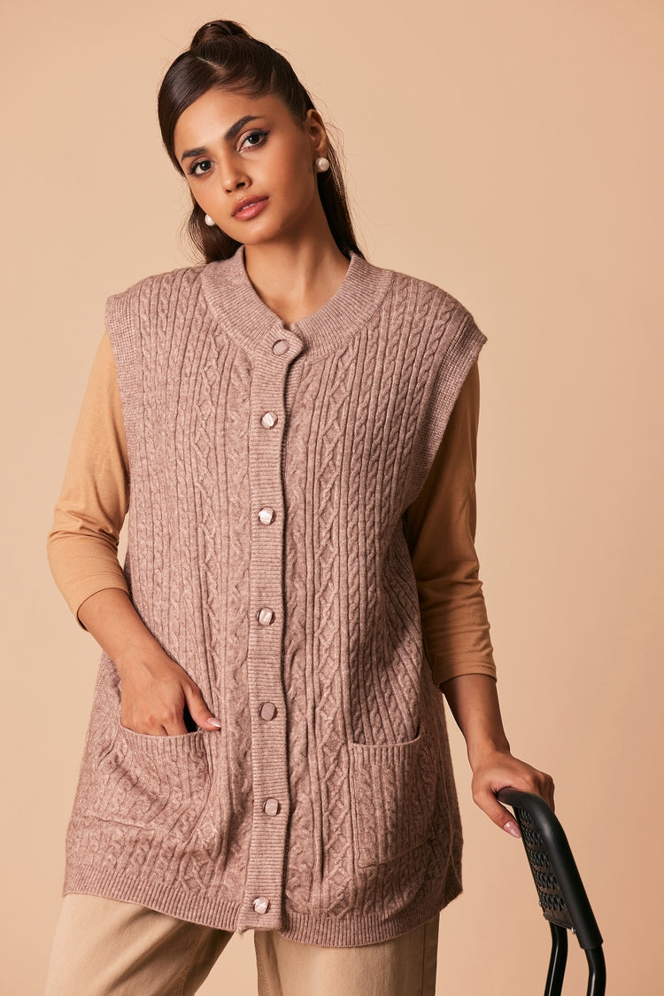 Picture of Ellena - Round Neck Cardigan Sweater - Available at Raja Sahib
