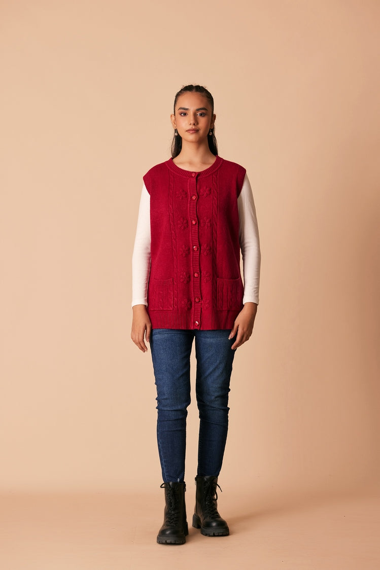 Picture of Ellena - Round Neck Cardigan Sweater - Available at Raja Sahib