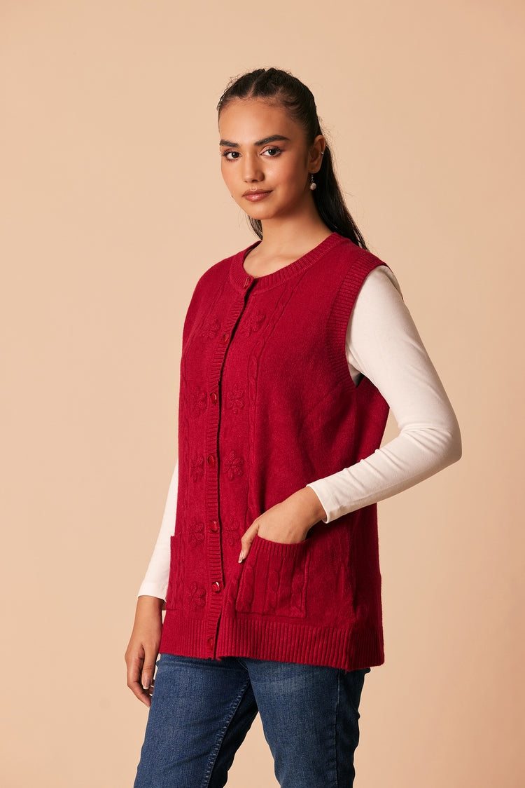 Picture of Ellena - Round Neck Cardigan Sweater - Available at Raja Sahib