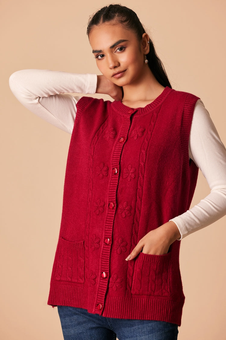 Picture of Ellena - Round Neck Cardigan Sweater - Available at Raja Sahib