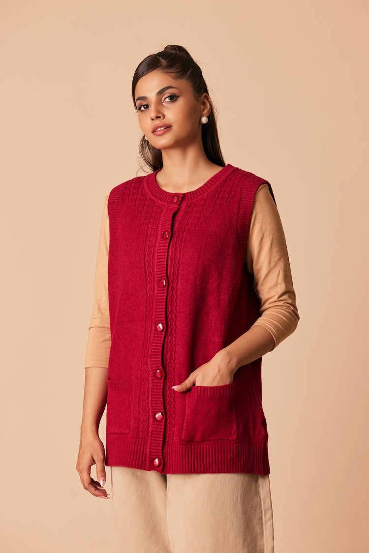 Picture of Ellena - Round Neck Cardigan Sweater - Available at Raja Sahib
