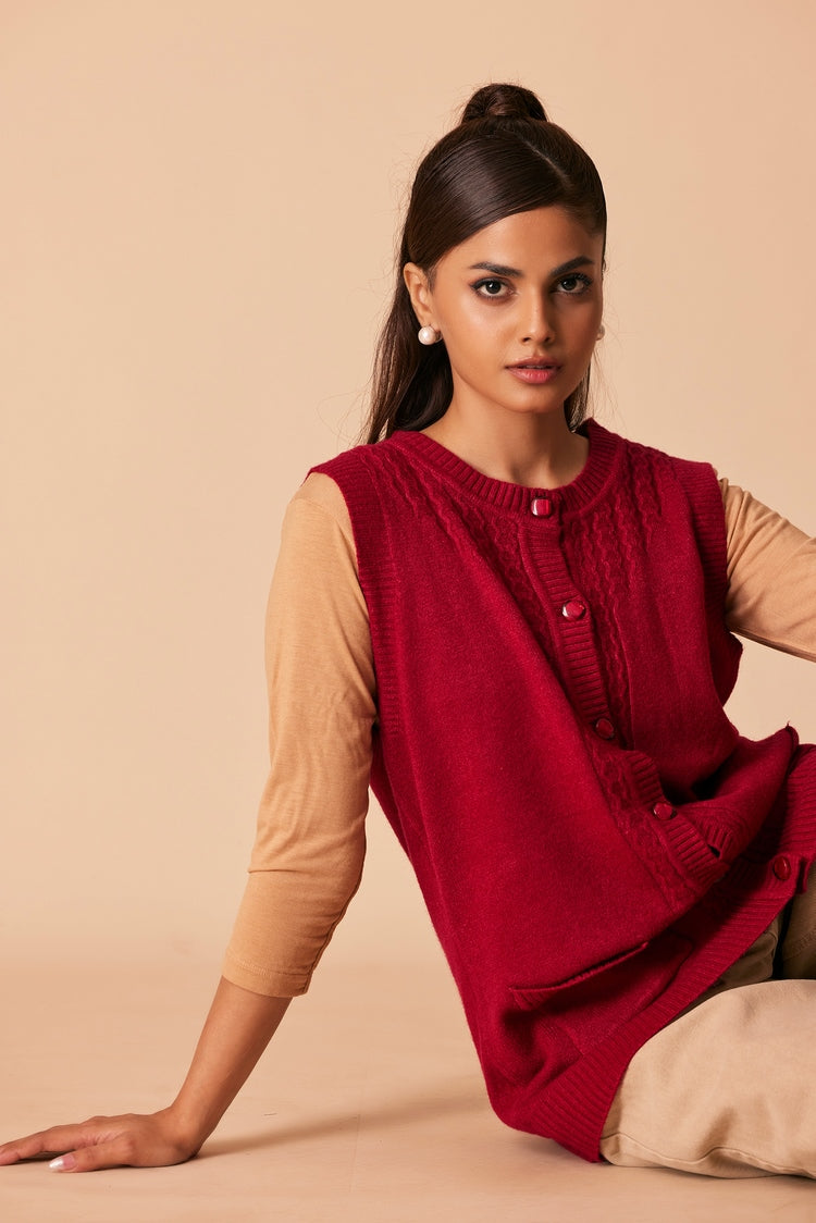Picture of Ellena - Round Neck Cardigan Sweater - Available at Raja Sahib