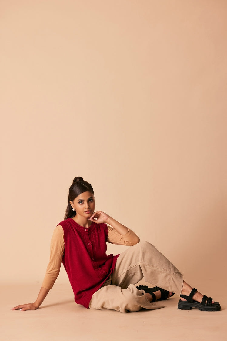 Picture of Ellena - Round Neck Cardigan Sweater - Available at Raja Sahib