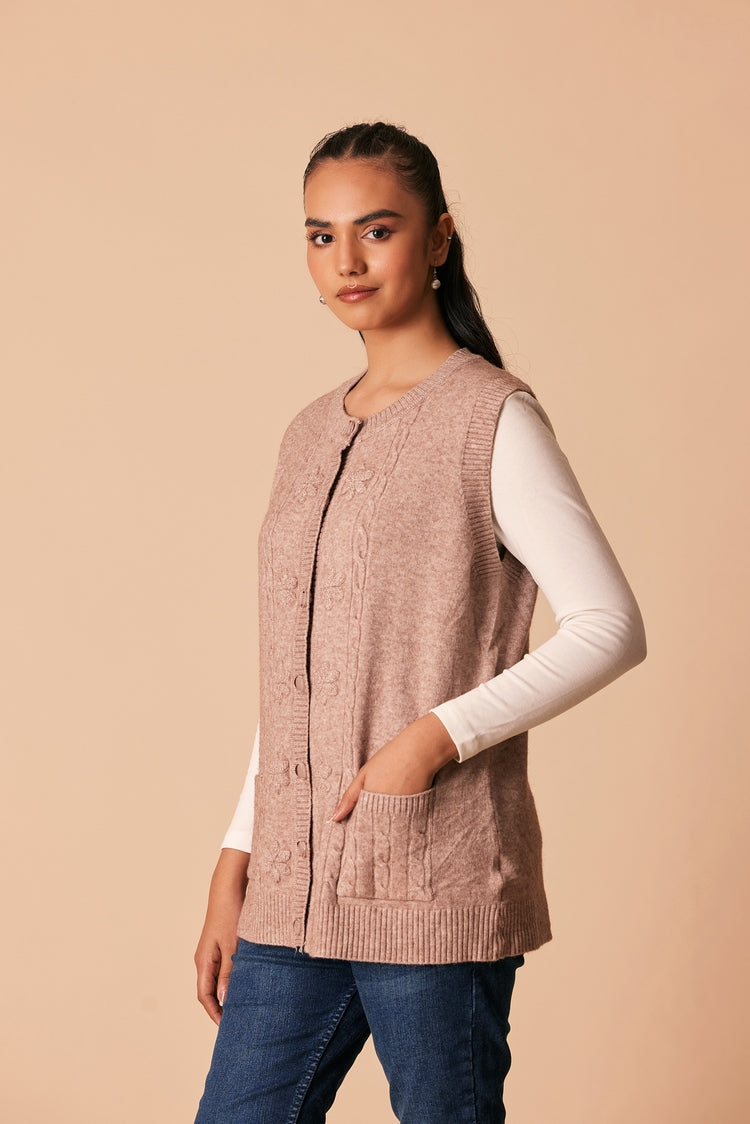 Picture of Ellena - Round Neck Cardigan Sweater - Available at Raja Sahib