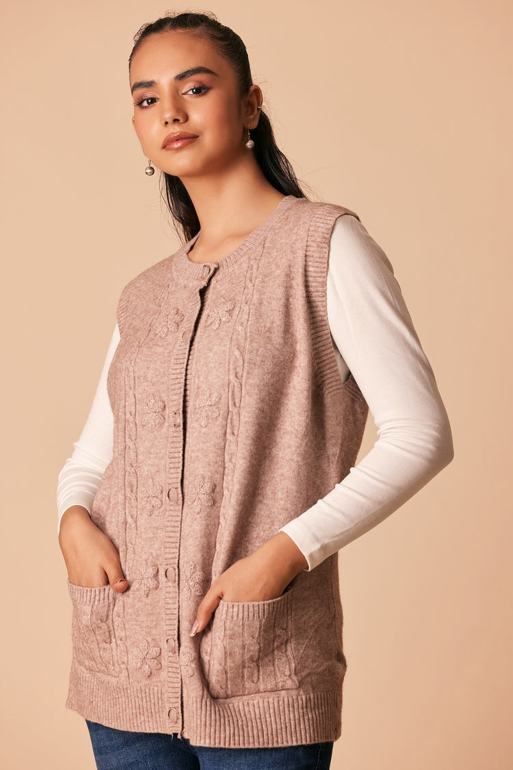 Picture of Ellena - Round Neck Cardigan Sweater - Available at Raja Sahib