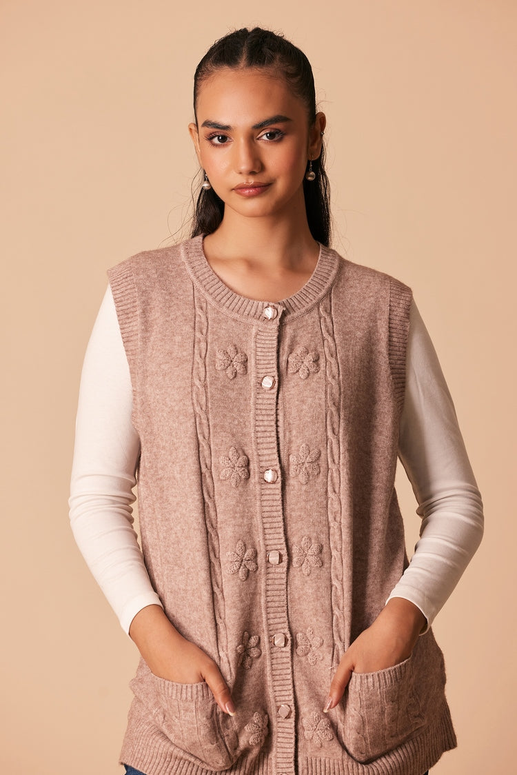 Picture of Ellena - Round Neck Cardigan Sweater - Available at Raja Sahib
