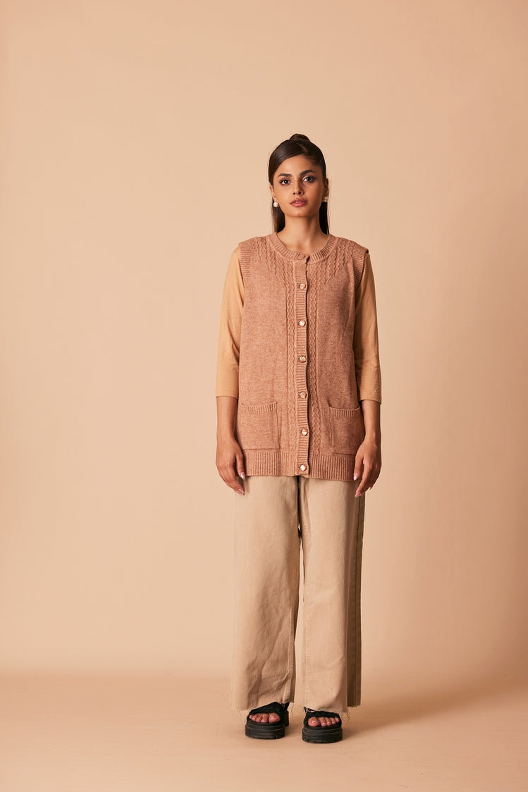 Picture of Ellena - Round Neck Cardigan Sweater - Available at Raja Sahib