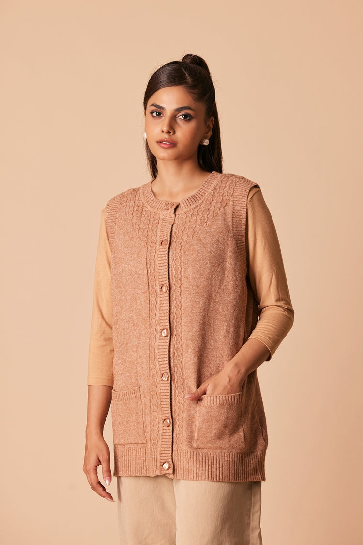 Picture of Ellena - Round Neck Cardigan Sweater - Available at Raja Sahib