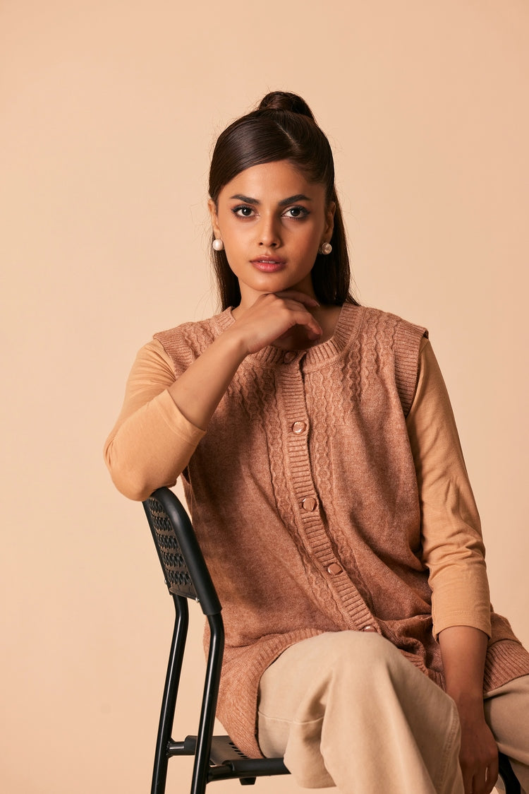 Picture of Ellena - Round Neck Cardigan Sweater - Available at Raja Sahib