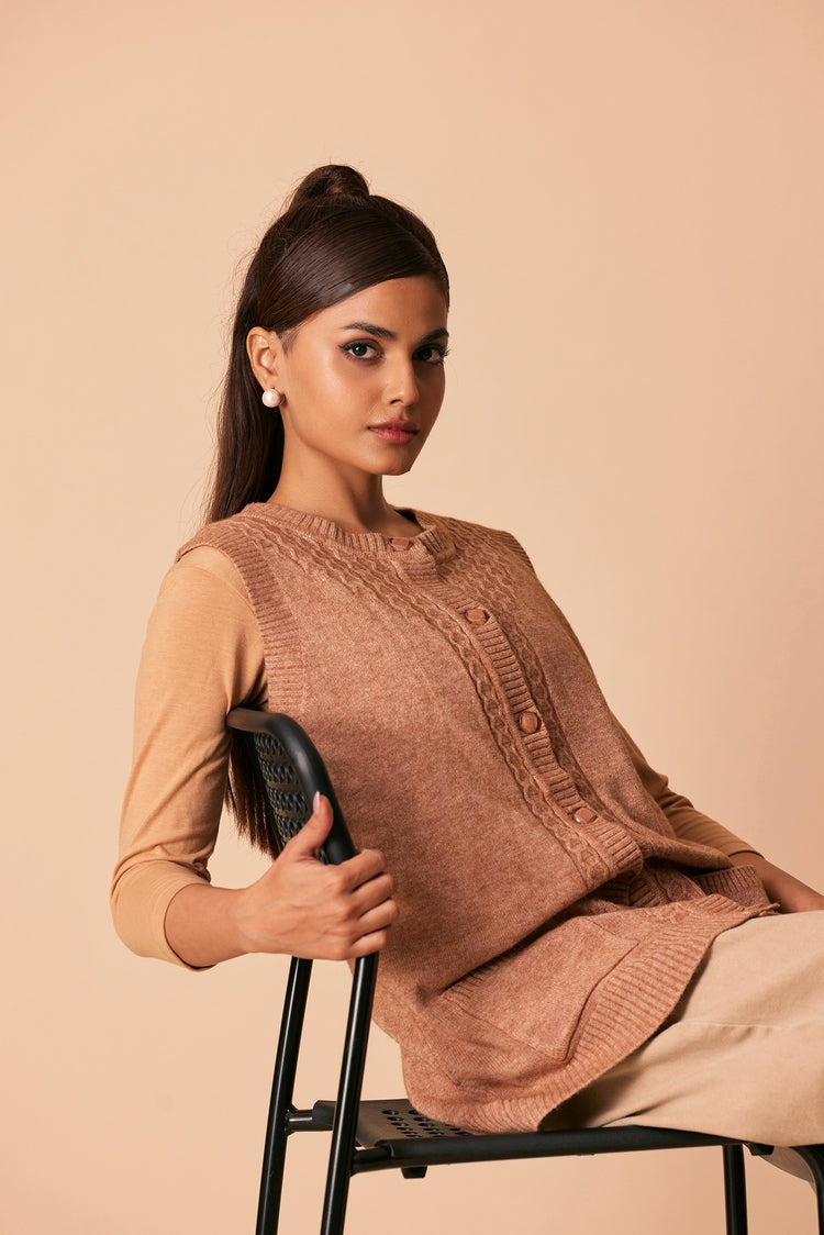 Picture of Ellena - Round Neck Cardigan Sweater - Available at Raja Sahib