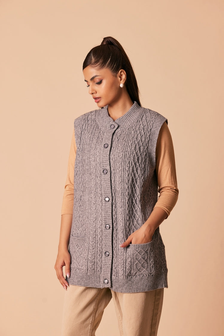 Picture of Ellena - Round Neck Cardigan Sweater - Available at Raja Sahib